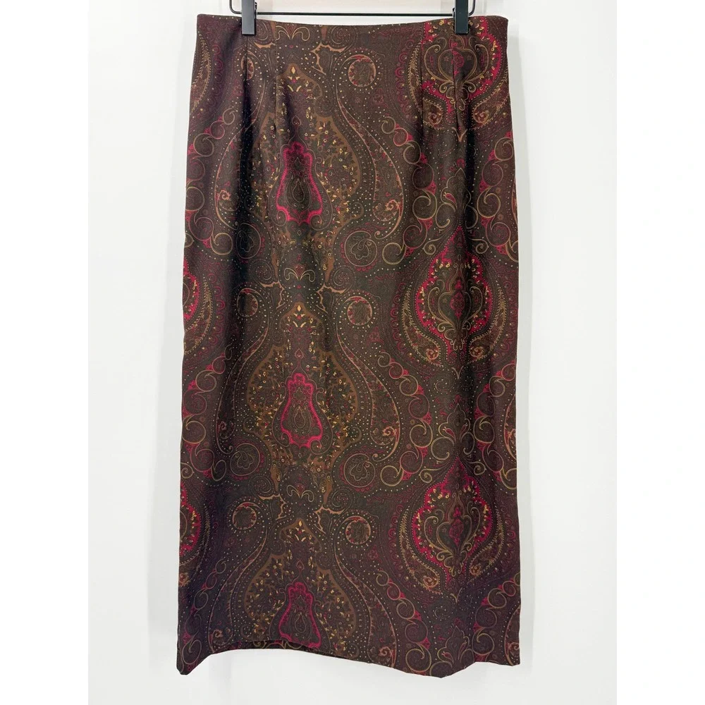 Vtg 90s Maxi Skirt Womens sz 14 Brown Paisley Practical Magic Phoebe office